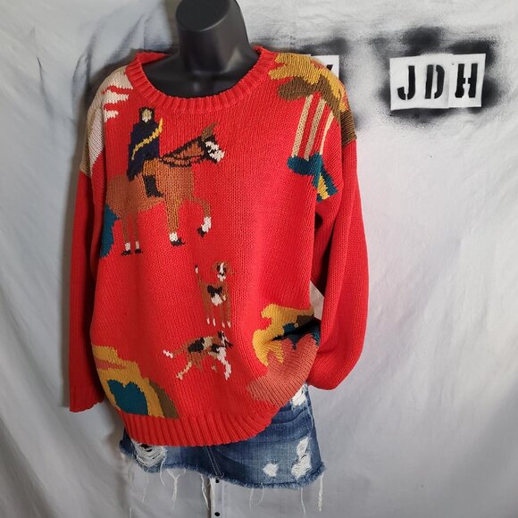 Exclusive Imports Crewneck Hunt Scene 80s Sweater Sz M- shipping incl. - Picture 1 of 16